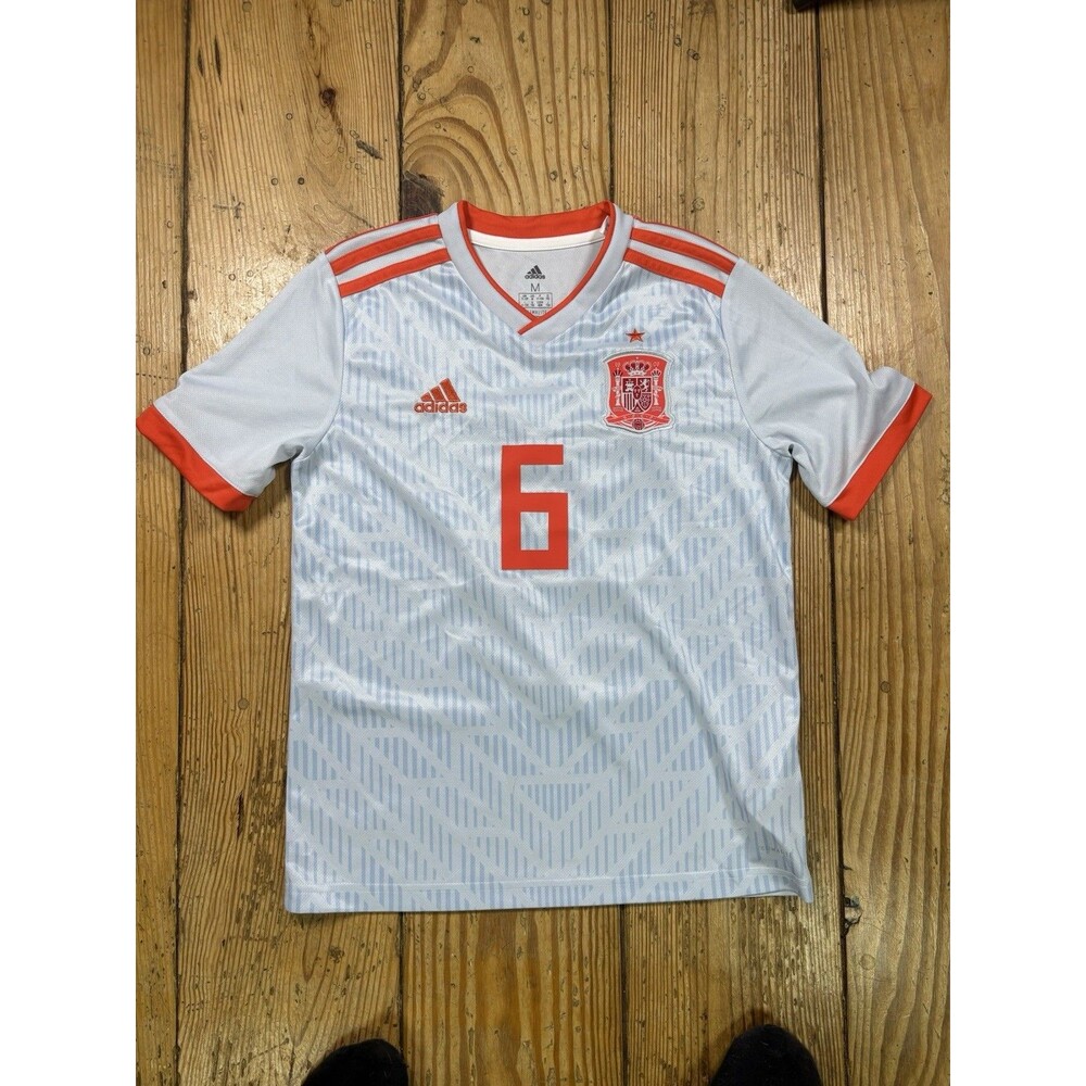 Adidas Spain 2018 Away Andres Iniesta Jersey Youth Medium Soccer Football Gray